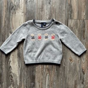 Janie and Jack Baby Grey Crewneck Long Sleeve Puppy Sweater 6-12 Months